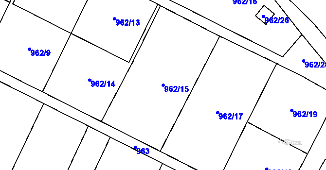 Parcela st. 962/15 v KÚ Zarazice, Katastrální mapa