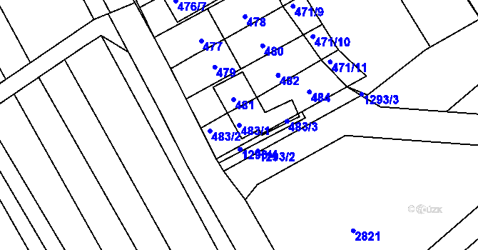 Parcela st. 483/1 v KÚ Zarazice, Katastrální mapa