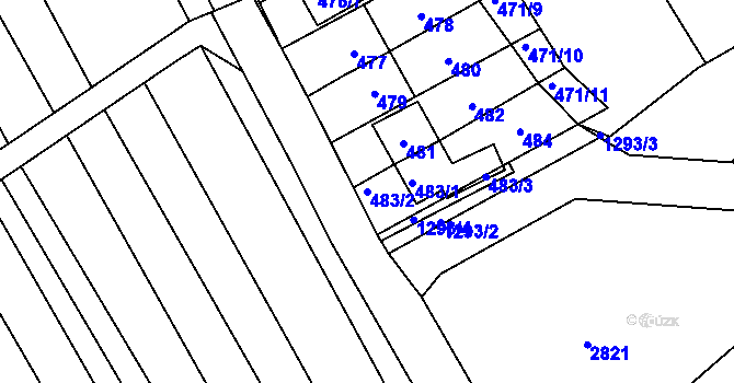 Parcela st. 483/2 v KÚ Zarazice, Katastrální mapa