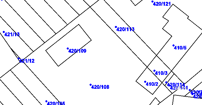 Parcela st. 420/110 v KÚ Zarazice, Katastrální mapa