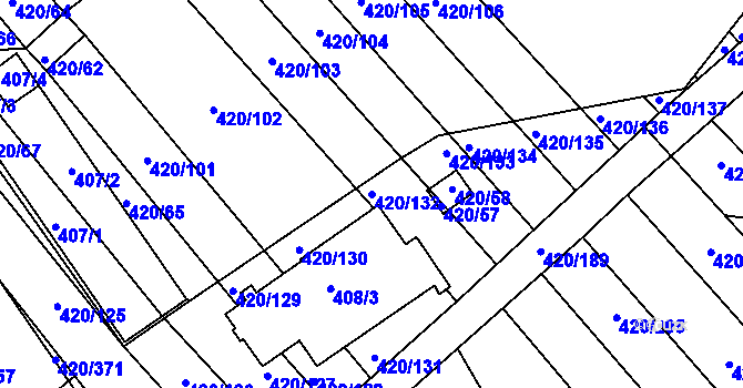 Parcela st. 420/132 v KÚ Zarazice, Katastrální mapa