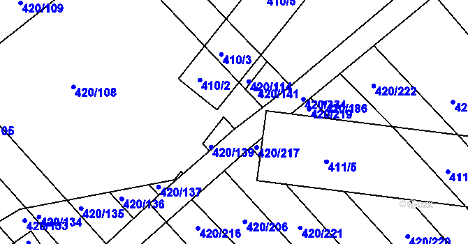 Parcela st. 420/140 v KÚ Zarazice, Katastrální mapa