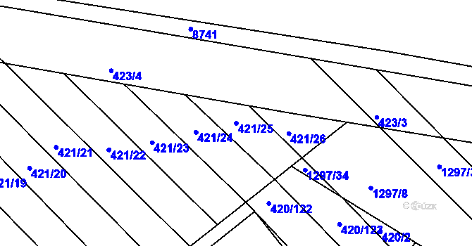 Parcela st. 421/25 v KÚ Zarazice, Katastrální mapa
