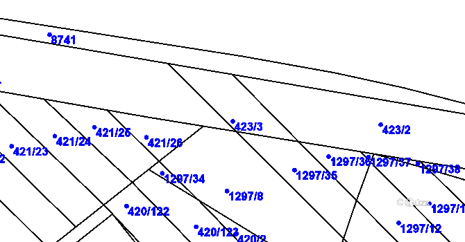 Parcela st. 423/3 v KÚ Zarazice, Katastrální mapa