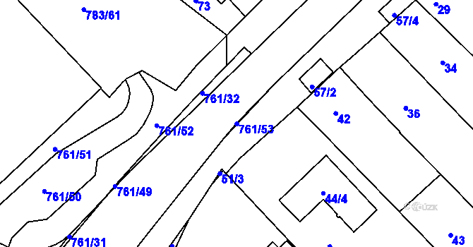 Parcela st. 761/53 v KÚ Zarazice, Katastrální mapa