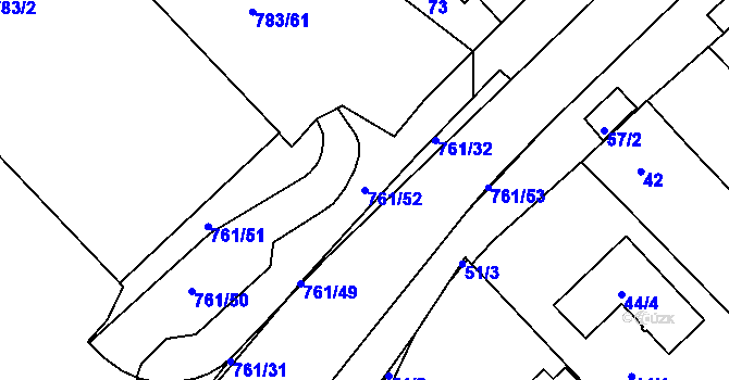 Parcela st. 761/52 v KÚ Zarazice, Katastrální mapa