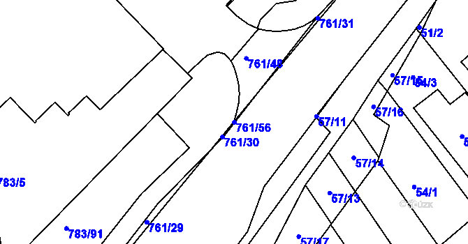 Parcela st. 761/56 v KÚ Zarazice, Katastrální mapa