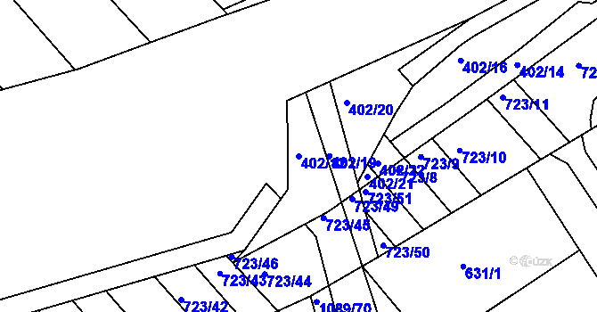 Parcela st. 402/12 v KÚ Zarazice, Katastrální mapa