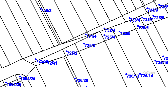 Parcela st. 725/3 v KÚ Zarazice, Katastrální mapa