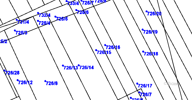 Parcela st. 726/15 v KÚ Zarazice, Katastrální mapa