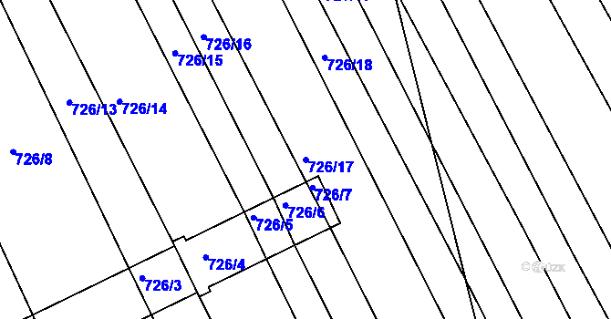 Parcela st. 726/17 v KÚ Zarazice, Katastrální mapa