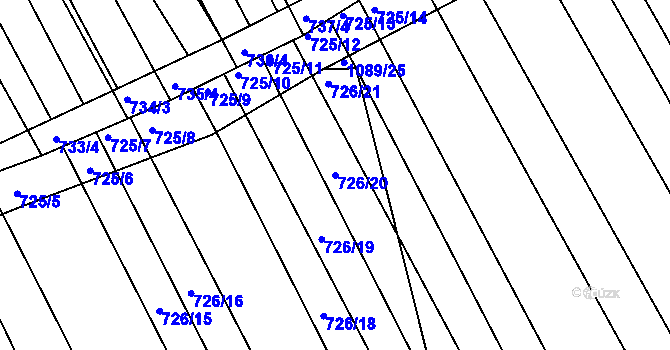 Parcela st. 726/20 v KÚ Zarazice, Katastrální mapa
