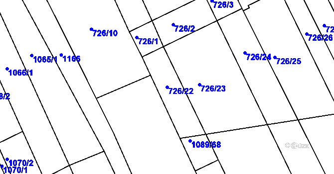 Parcela st. 726/22 v KÚ Zarazice, Katastrální mapa