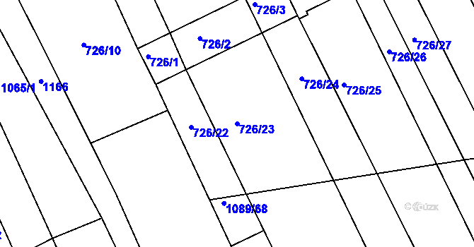 Parcela st. 726/23 v KÚ Zarazice, Katastrální mapa