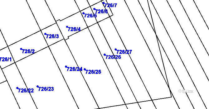 Parcela st. 726/26 v KÚ Zarazice, Katastrální mapa