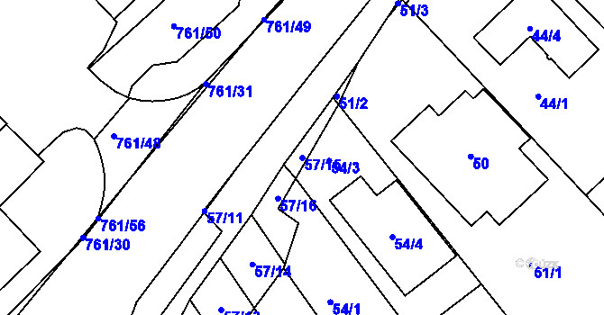 Parcela st. 57/15 v KÚ Zarazice, Katastrální mapa