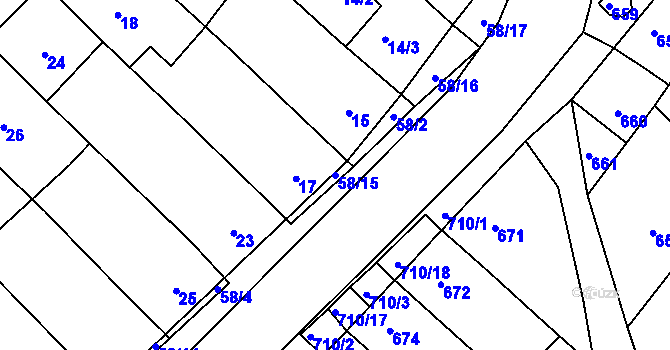 Parcela st. 58/15 v KÚ Zarazice, Katastrální mapa