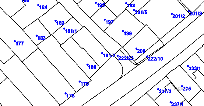 Parcela st. 181/2 v KÚ Zarazice, Katastrální mapa