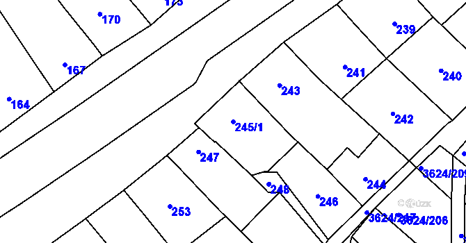 Parcela st. 245/1 v KÚ Zarazice, Katastrální mapa