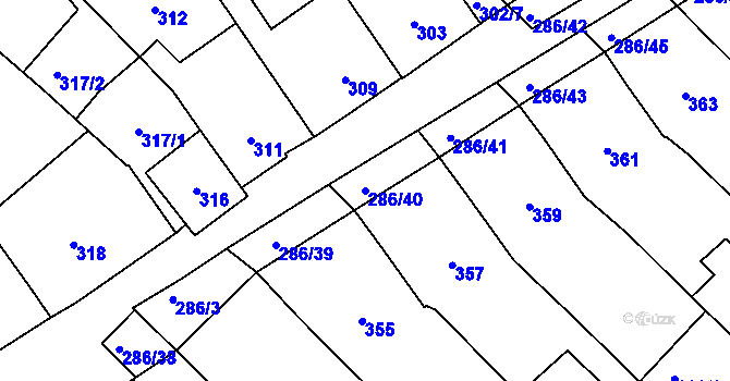 Parcela st. 286/40 v KÚ Zarazice, Katastrální mapa