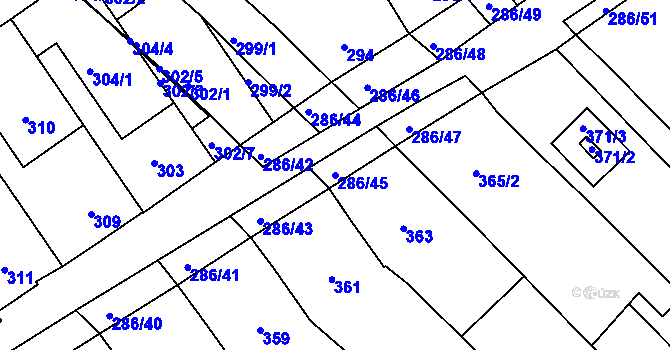 Parcela st. 286/45 v KÚ Zarazice, Katastrální mapa