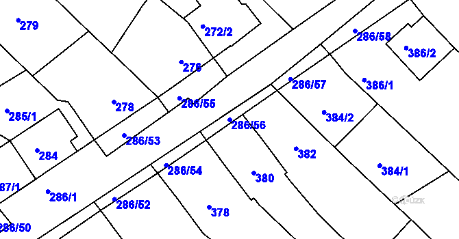 Parcela st. 286/56 v KÚ Zarazice, Katastrální mapa