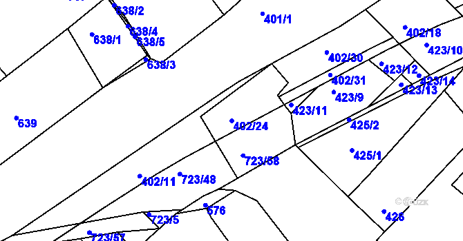 Parcela st. 402/24 v KÚ Zarazice, Katastrální mapa