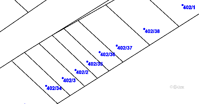 Parcela st. 402/36 v KÚ Zarazice, Katastrální mapa