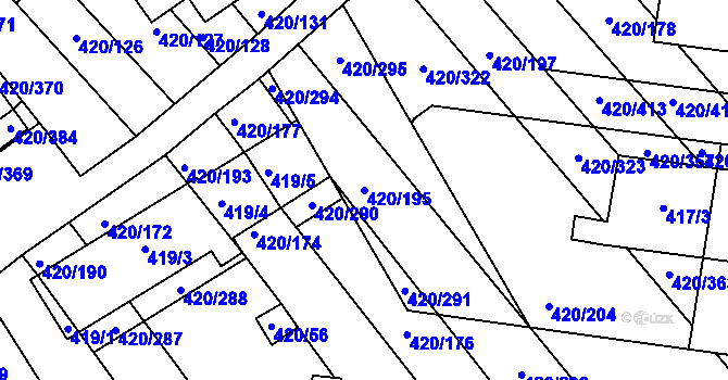 Parcela st. 420/195 v KÚ Zarazice, Katastrální mapa