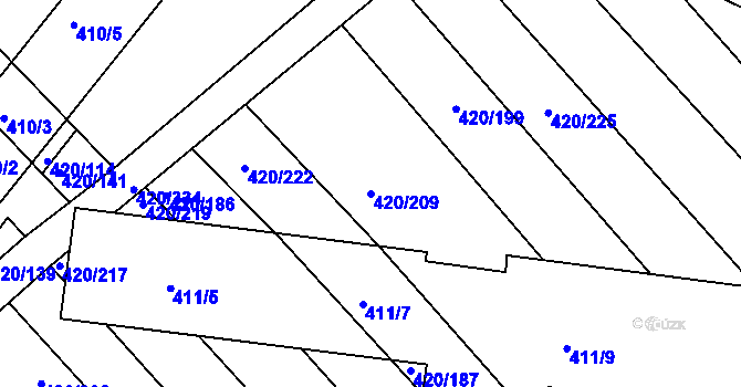 Parcela st. 420/209 v KÚ Zarazice, Katastrální mapa