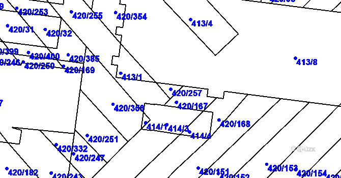 Parcela st. 420/257 v KÚ Zarazice, Katastrální mapa