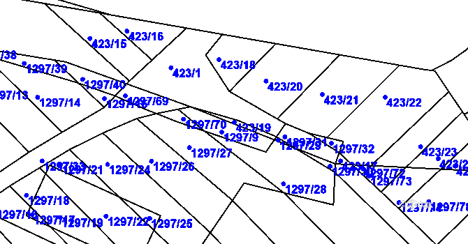 Parcela st. 423/19 v KÚ Zarazice, Katastrální mapa
