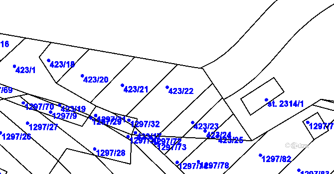 Parcela st. 423/22 v KÚ Zarazice, Katastrální mapa