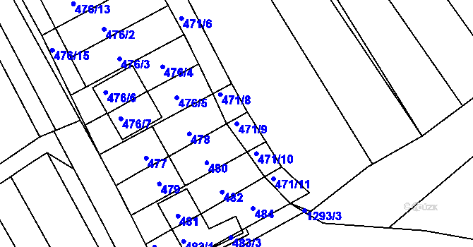 Parcela st. 471/9 v KÚ Zarazice, Katastrální mapa