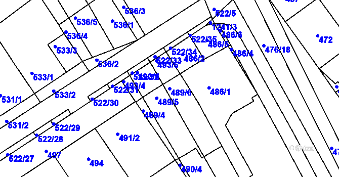 Parcela st. 489/6 v KÚ Zarazice, Katastrální mapa
