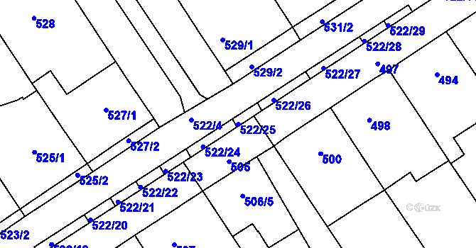 Parcela st. 522/25 v KÚ Zarazice, Katastrální mapa