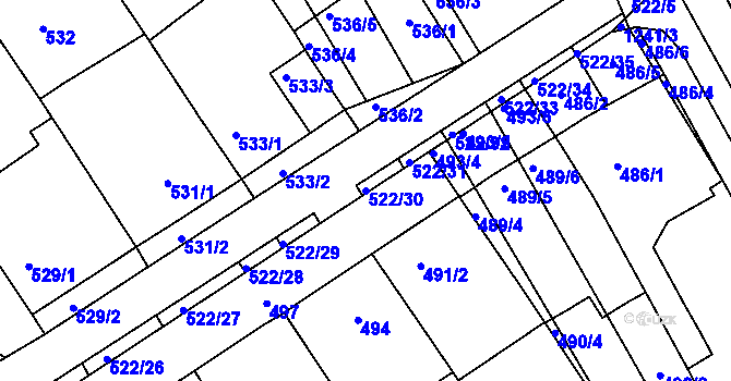 Parcela st. 522/30 v KÚ Zarazice, Katastrální mapa