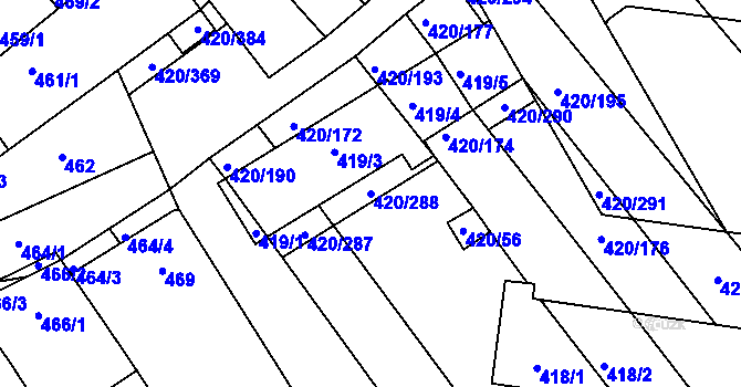 Parcela st. 420/288 v KÚ Zarazice, Katastrální mapa