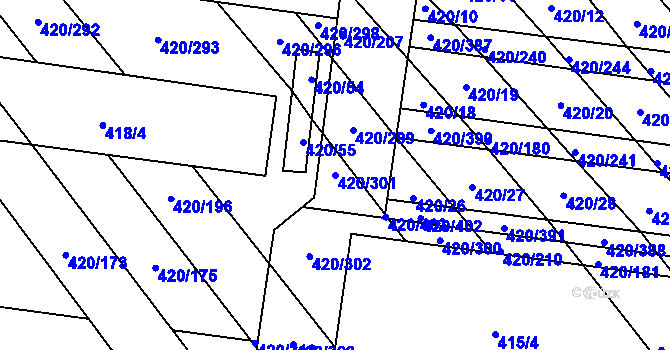 Parcela st. 420/301 v KÚ Zarazice, Katastrální mapa