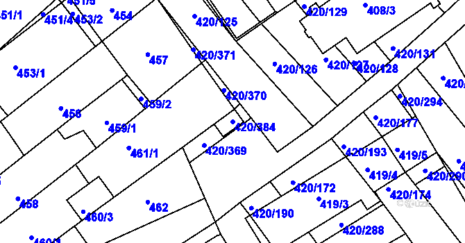 Parcela st. 420/384 v KÚ Zarazice, Katastrální mapa