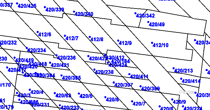Parcela st. 420/412 v KÚ Zarazice, Katastrální mapa