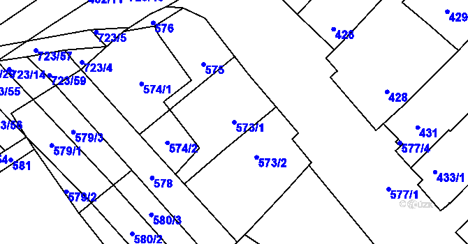 Parcela st. 573/1 v KÚ Zarazice, Katastrální mapa