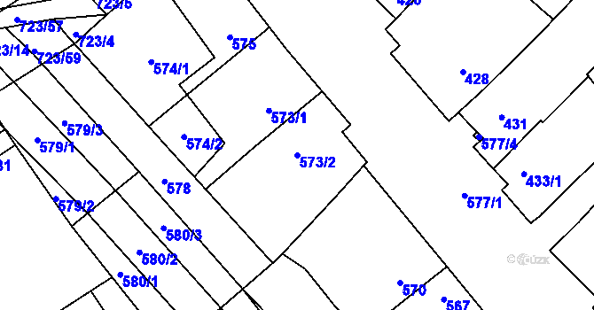 Parcela st. 573/2 v KÚ Zarazice, Katastrální mapa