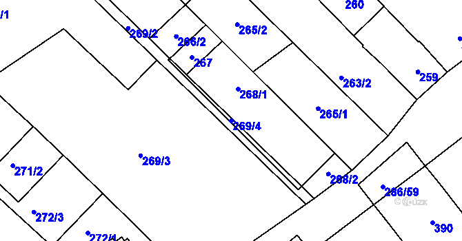 Parcela st. 269/4 v KÚ Zarazice, Katastrální mapa