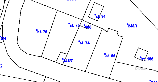 Parcela st. 74 v KÚ Veselice, Katastrální mapa