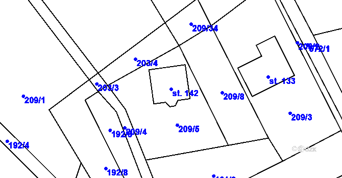 Parcela st. 142 v KÚ Veselice, Katastrální mapa