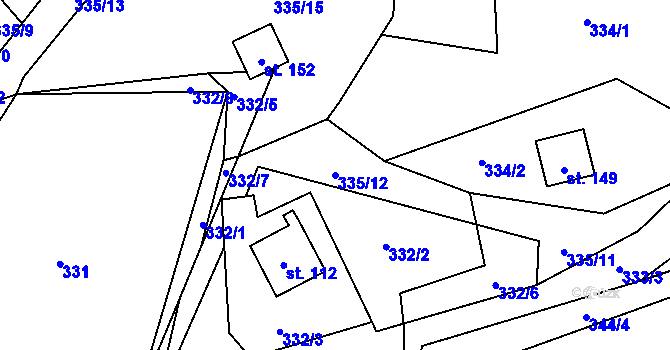 Parcela st. 335/12 v KÚ Veselice, Katastrální mapa