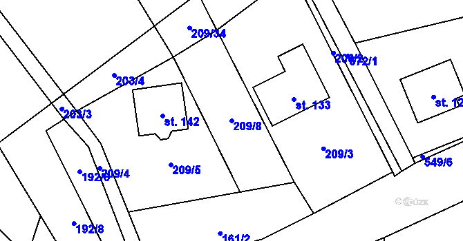 Parcela st. 209/8 v KÚ Veselice, Katastrální mapa