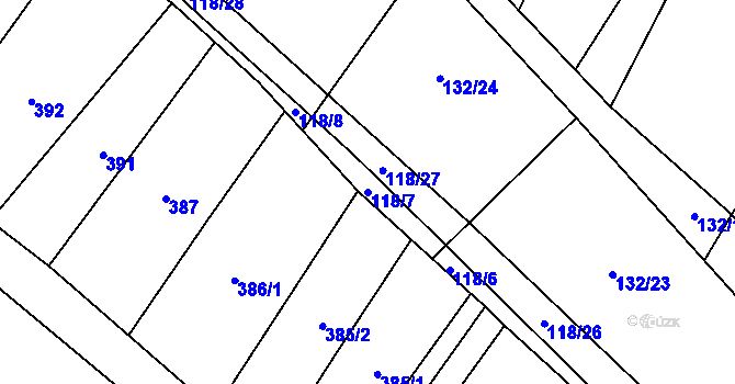 Parcela st. 118/7 v KÚ Bilina, Katastrální mapa
