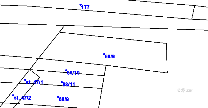 Parcela st. 68/9 v KÚ Bilina, Katastrální mapa